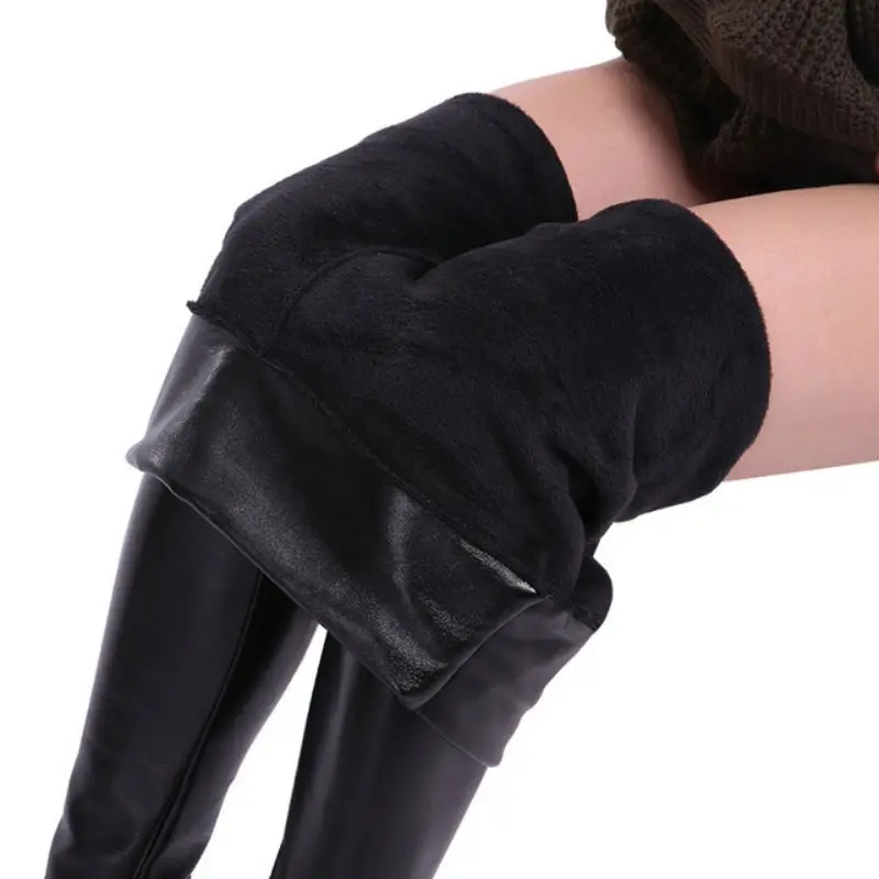 Sexy Faux Leather Pants Winter Warm Slim Trousers Thicken Elastic High Waist Thick Velvet Women Leggings Plus Size 3XL 4XL | Женская