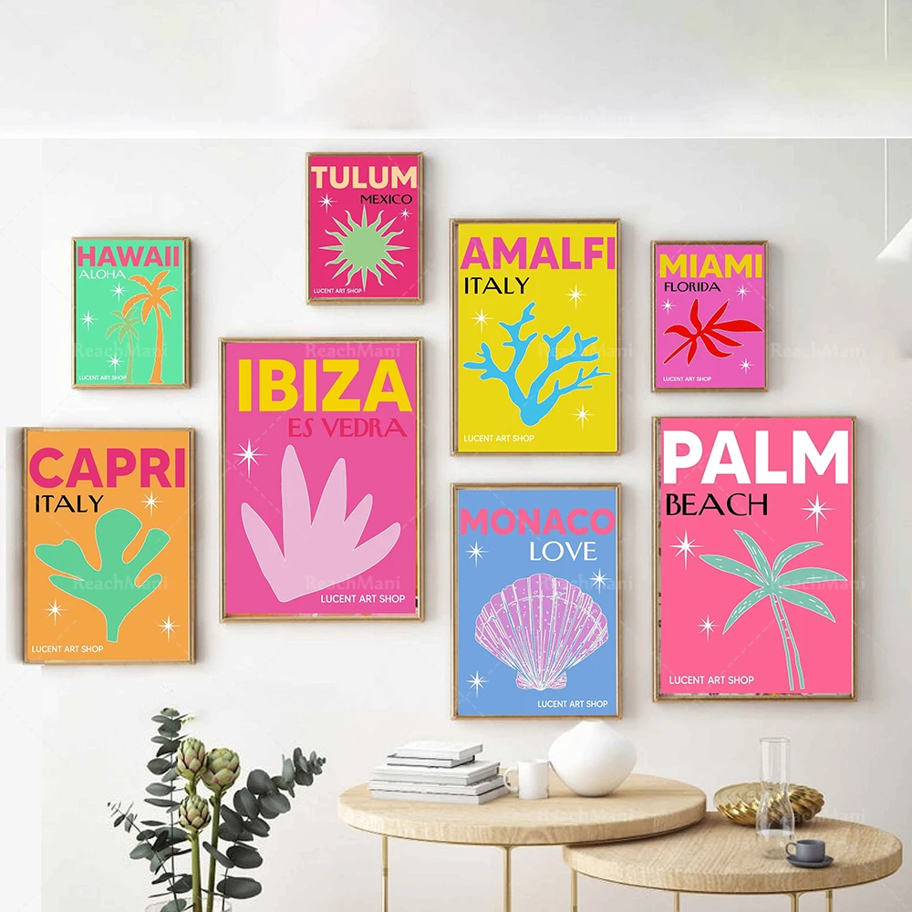 Popular Exhibition Posters-A Set of 8-Gallery Wall Art-Ibiza Hawaii Capri Miami Palm Tulum Amalfi Monaco-Printed Wall Art Poster 
Popular Exhibition Posters-A Set of 8-Gallery Wall Art-Ibiza Hawaii Capri Miami Palm Tulum Amalfi Monaco-Printed Wall Art Poster
