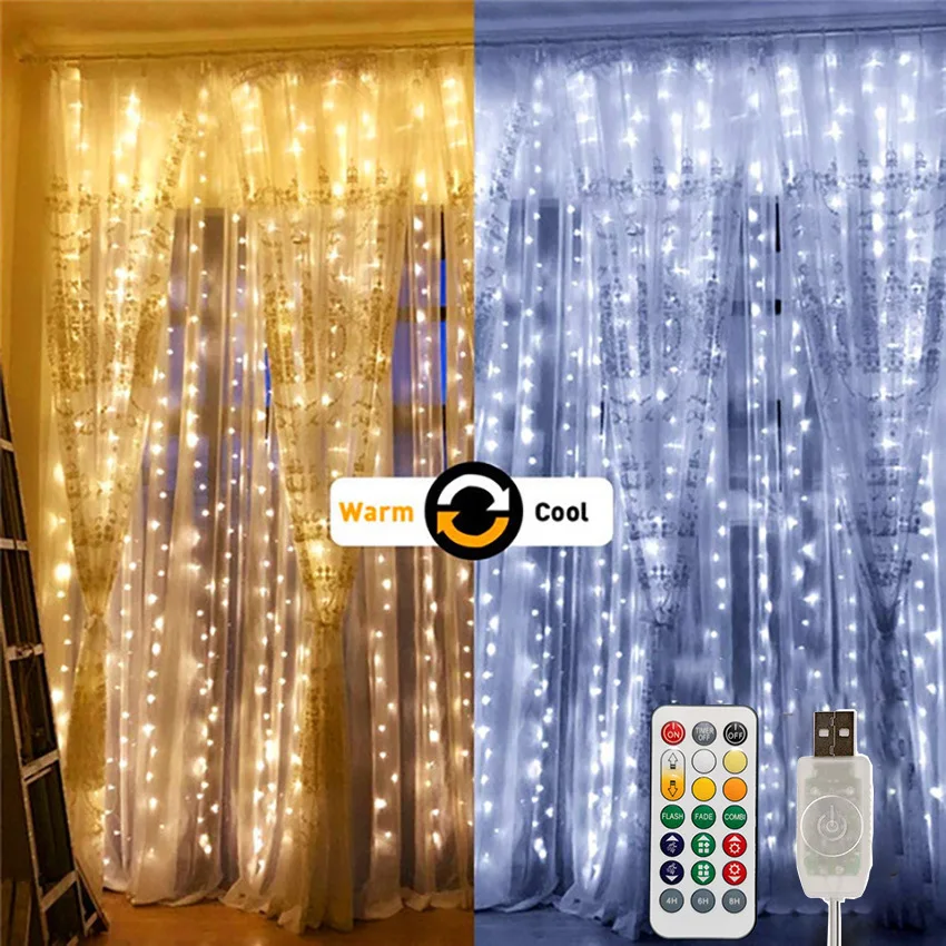 3x3m 300Leds RGB+Warm White LED Curtain String Light with Hook USB Remote Control Christmas Decor Colorful Led Fairy Lights
3x3m 300Leds RGB+Warm White LED Curtain String Light with Hook USB Remote Control Christmas Decor Colorful Led Fairy Lights