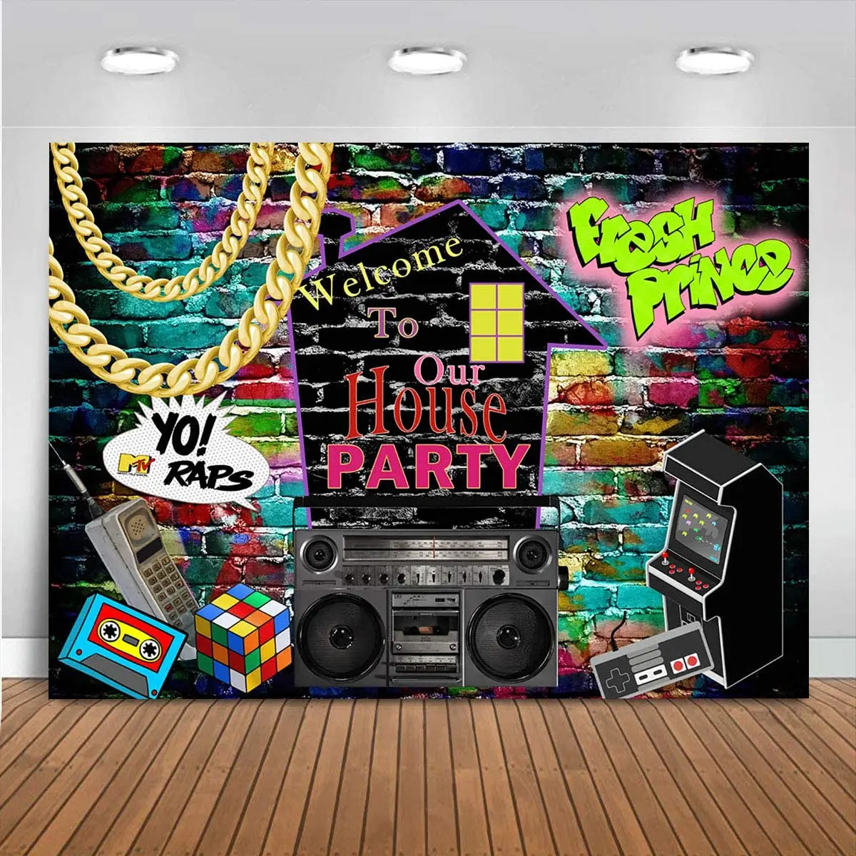 

Фон для фотосъемки в стиле хип-хоп с граффити в стиле 80-х годов красочная кирпичная стена виниловая Ретро музыка рок вечерние к Вечеринка баннер