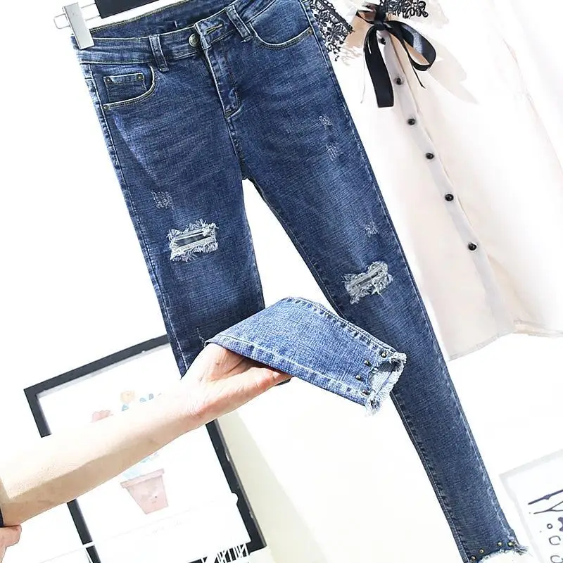 2019 New Skinny Pencil Jeans Female Hole Blue Pants Cotton Ripped Ankle Length Blue Women Jeans Trousers Pants Plus Size
2019 New Skinny Pencil Jeans Female Hole Blue Pants Cotton Ripped Ankle Length Blue Women Jeans Trousers Pants Plus Size