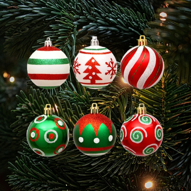 

30Pcs/Set 60mm Christmas Tree Pendants Contrast Color Theme Painting Glittering Shatterproof Ball Baubles Ornament Decor