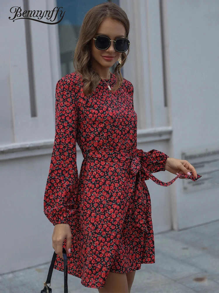 Benuynffy Floral Print O-Neck Belted Dress Women Casual Boho Long Sleeve Dresses Spring and Autumn A-line Female Mini Dresses
Benuynffy Floral Print O-Neck Belted Dress Women Casual Boho Long Sleeve Dresses Spring and Autumn A-line Female Mini Dresses