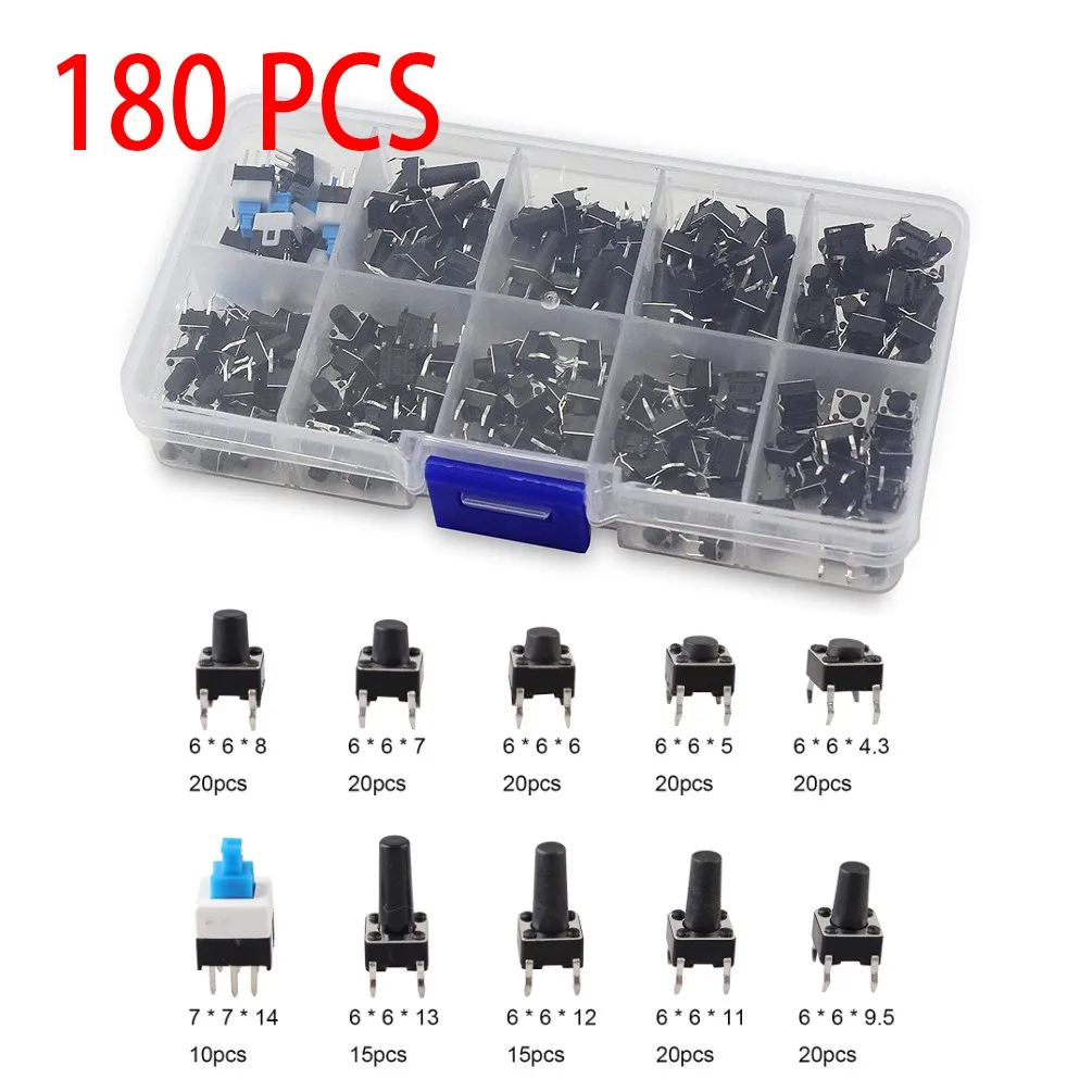180pcs 10 Value 4.3-14mm Small Mini Micro Momentary Tactile Push Button Switch DIY Tool Accessories Electric Tools
180pcs 10 Value 4.3-14mm Small Mini Micro Momentary Tactile Push Button Switch DIY Tool Accessories Electric Tools
