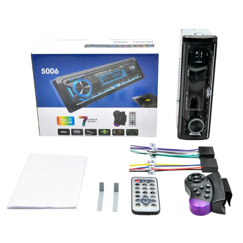 Автомобильный мультимедийный стерео проигрыватель, Bluetooth, MP3, FM-радио, два USB, с квадратным управлением, Цветной подсветкой, быстрая зарядка
Автомобильный мультимедийный стерео проигрыватель, Bluetooth, MP3, FM-радио, два USB, с квадратным управлением, Цветной подсветкой, быстрая зарядка