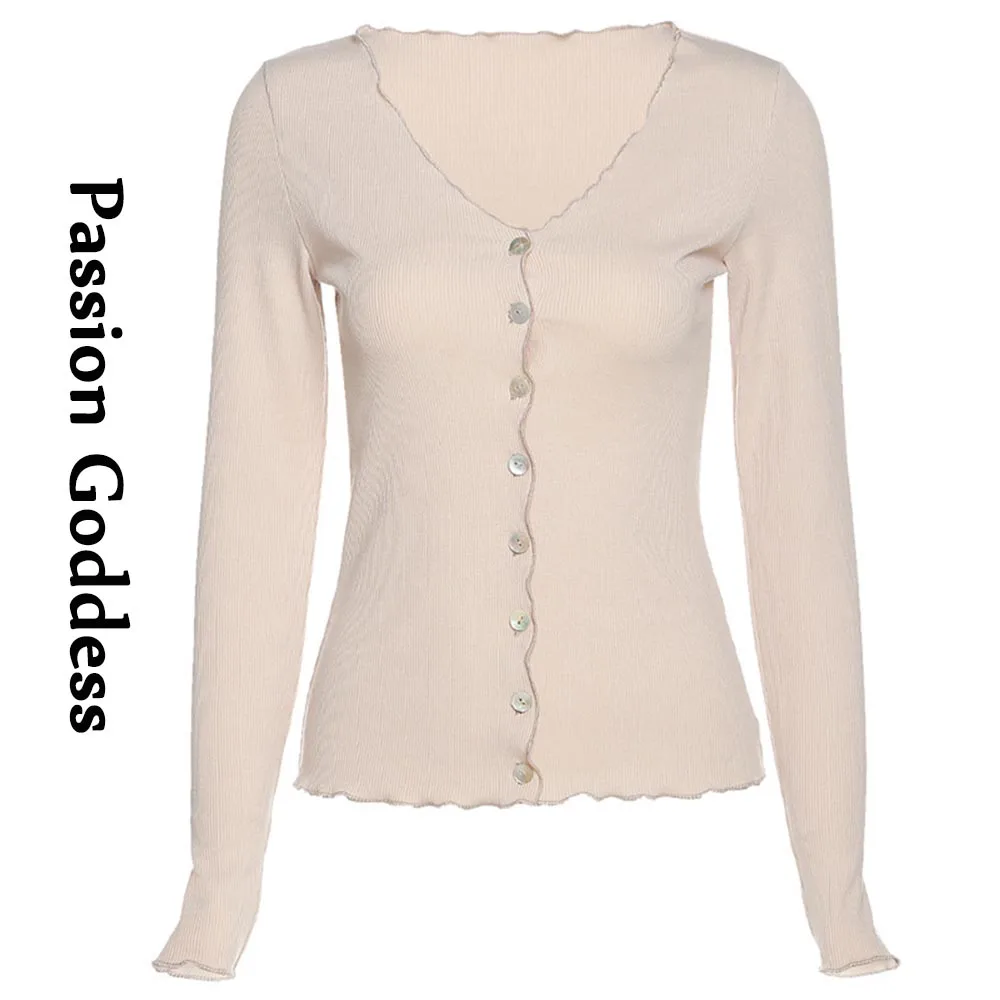 Knitted Slim Single-breasted Shirts Autumn Women V-neck Long Sleeve Cute Ruffles T-shirt Casual Tee Shirts Cardigan Korean Style
Knitted Slim Single-breasted Shirts Autumn Women V-neck Long Sleeve Cute Ruffles T-shirt Casual Tee Shirts Cardigan Korean Style