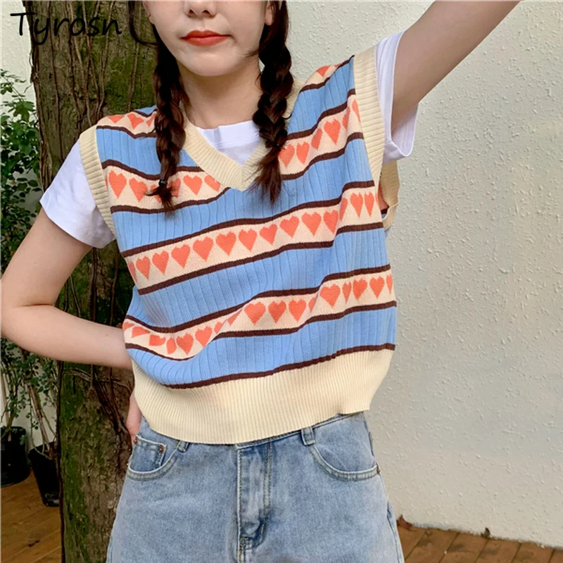 Women Sweater Vests Love Knitting Y2K Sweet Girls Trendy All-match Ulzzang Vintage Preppy Style Lovely Striped V-neck Jumpers
Women Sweater Vests Love Knitting Y2K Sweet Girls Trendy All-match Ulzzang Vintage Preppy Style Lovely Striped V-neck Jumpers