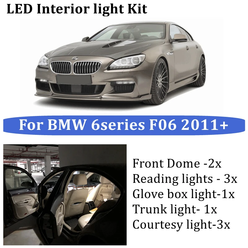 Светодиодный лампа для BMW 6 серии F06 2011 + Canbus, купольная лампа для автомобиля, для чтения карт, для багажника, комплект автомобильных ламп
Светодиодный лампа для BMW 6 серии F06 2011 + Canbus, купольная лампа для автомобиля, для чтения карт, для багажника, комплект автомобильных ламп