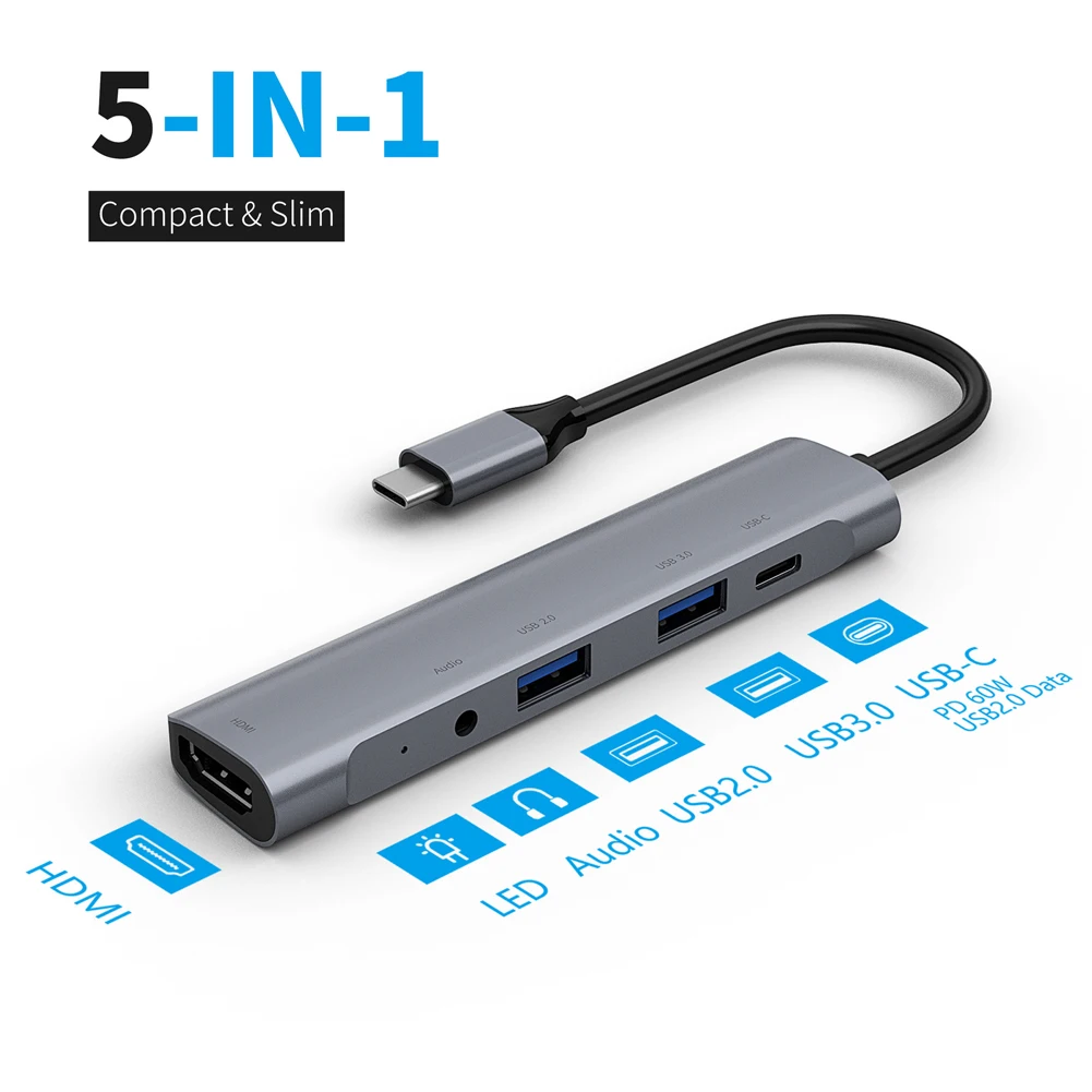 Док-станция 5 в 1 USB Type-C/HDMI 3 0 для Dell / HP usb-хаб | Компьютеры и офис