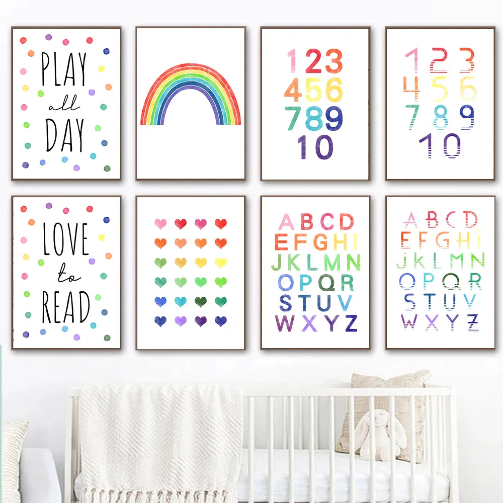 Abstract Rainbow Poster ABC Alphabet Arabic Numerals Art Print Love Read Quotes Wall Art Canvas Painting Baby Kids Room Decor
Abstract Rainbow Poster ABC Alphabet Arabic Numerals Art Print Love Read Quotes Wall Art Canvas Painting Baby Kids Room Decor