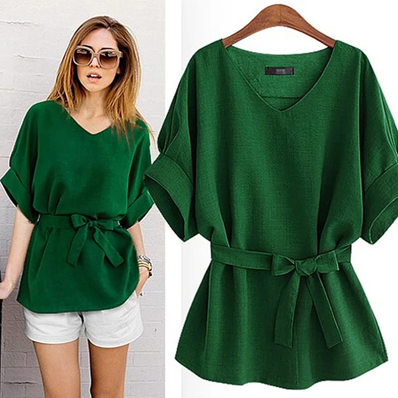 Summer Casual Woman T-Shirts Oversized V-Neck Solid Color Tops Lady Elegant Loose Half Sleeve Lace-Up Belt Style Blouse Shirt
Summer Casual Woman T-Shirts Oversized V-Neck Solid Color Tops Lady Elegant Loose Half Sleeve Lace-Up Belt Style Blouse Shirt