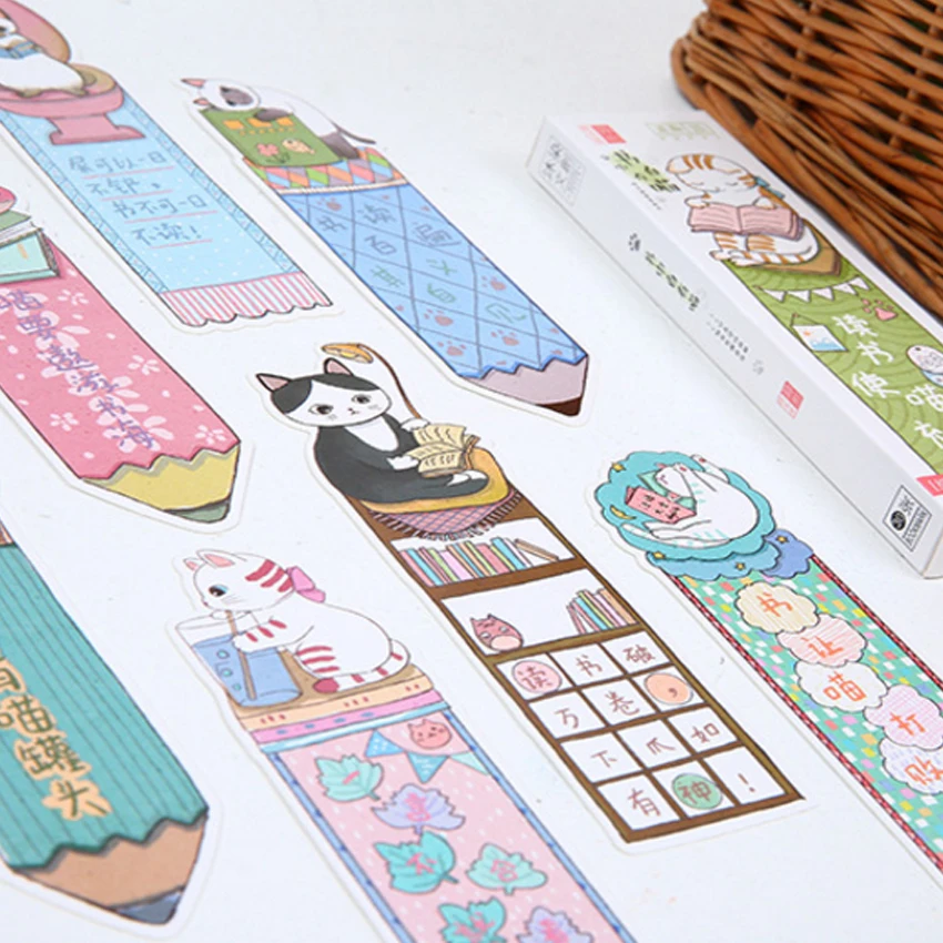 30pcs/pack kawaii cartoon reading cats paper bookmark page holder message label cards school and office suppliers
30pcs/pack kawaii cartoon reading cats paper bookmark page holder message label cards school and office suppliers
