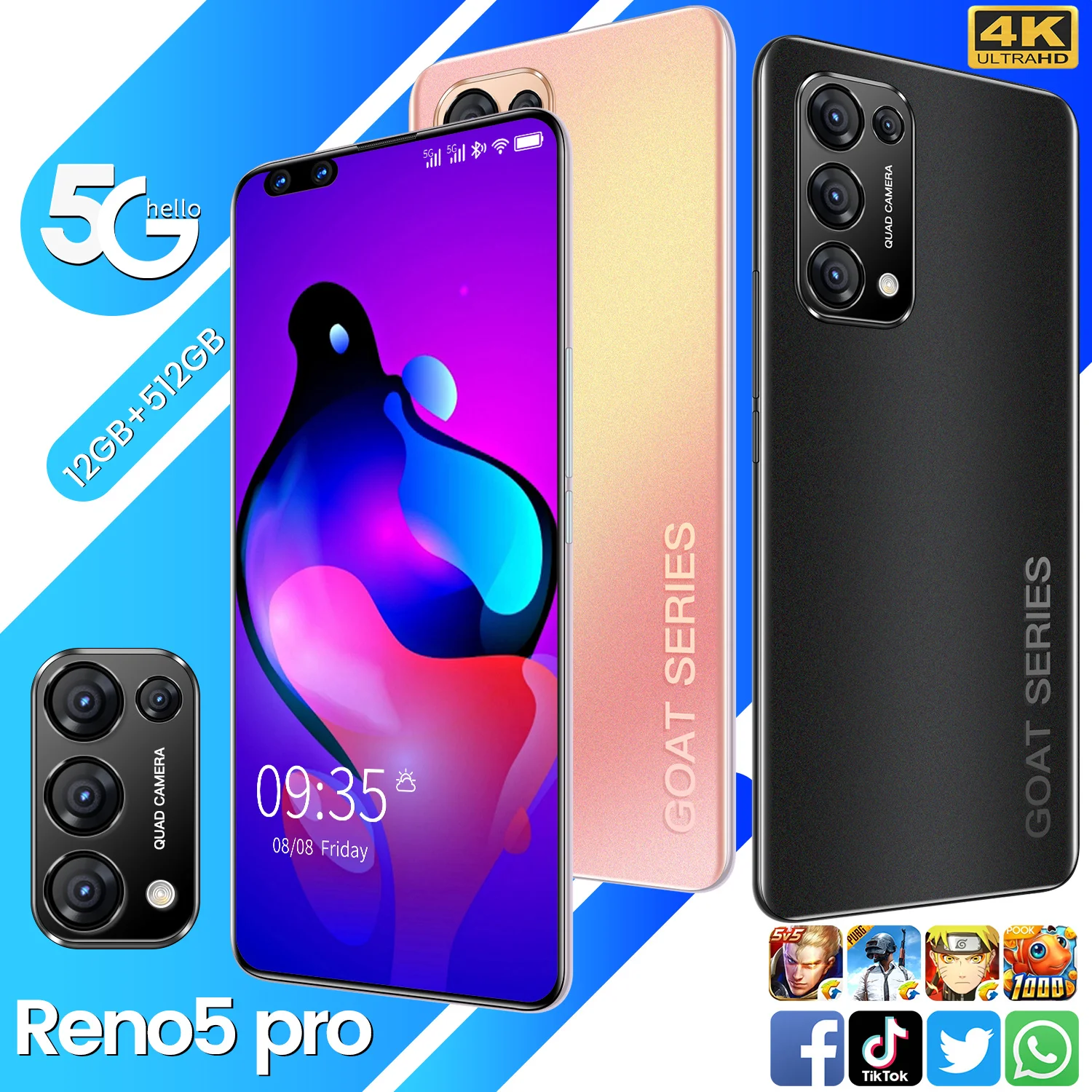 Newest Reno5 Pro 7.3" Full Screen 5000mAh 5G 12GB 512GB 16MP+28MP MTK6797 10 Core Face ID Global Version Mobile Phone Smartphone
Newest Reno5 Pro 7.3" Full Screen 5000mAh 5G 12GB 512GB 16MP+28MP MTK6797 10 Core Face ID Global Version Mobile Phone Smartphone