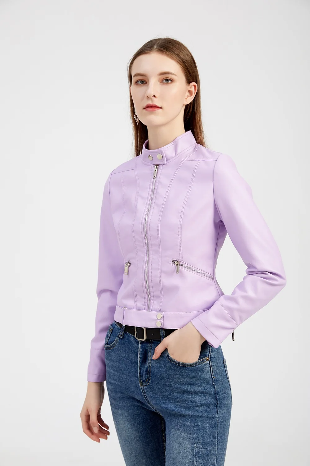 Женская кожаная куртка S-XXXL Черная мягкая байкерская из искусственной кожи