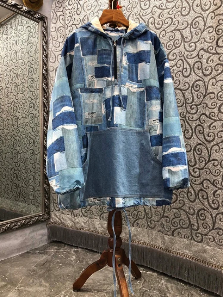 Hooded Sweatshirts 2021 Autumn Winter Casual Outwear Women Goemetric Patterns Denim Patchwork Long Sleeve Loose Tops Coat Lady
Hooded Sweatshirts 2021 Autumn Winter Casual Outwear Women Goemetric Patterns Denim Patchwork Long Sleeve Loose Tops Coat Lady