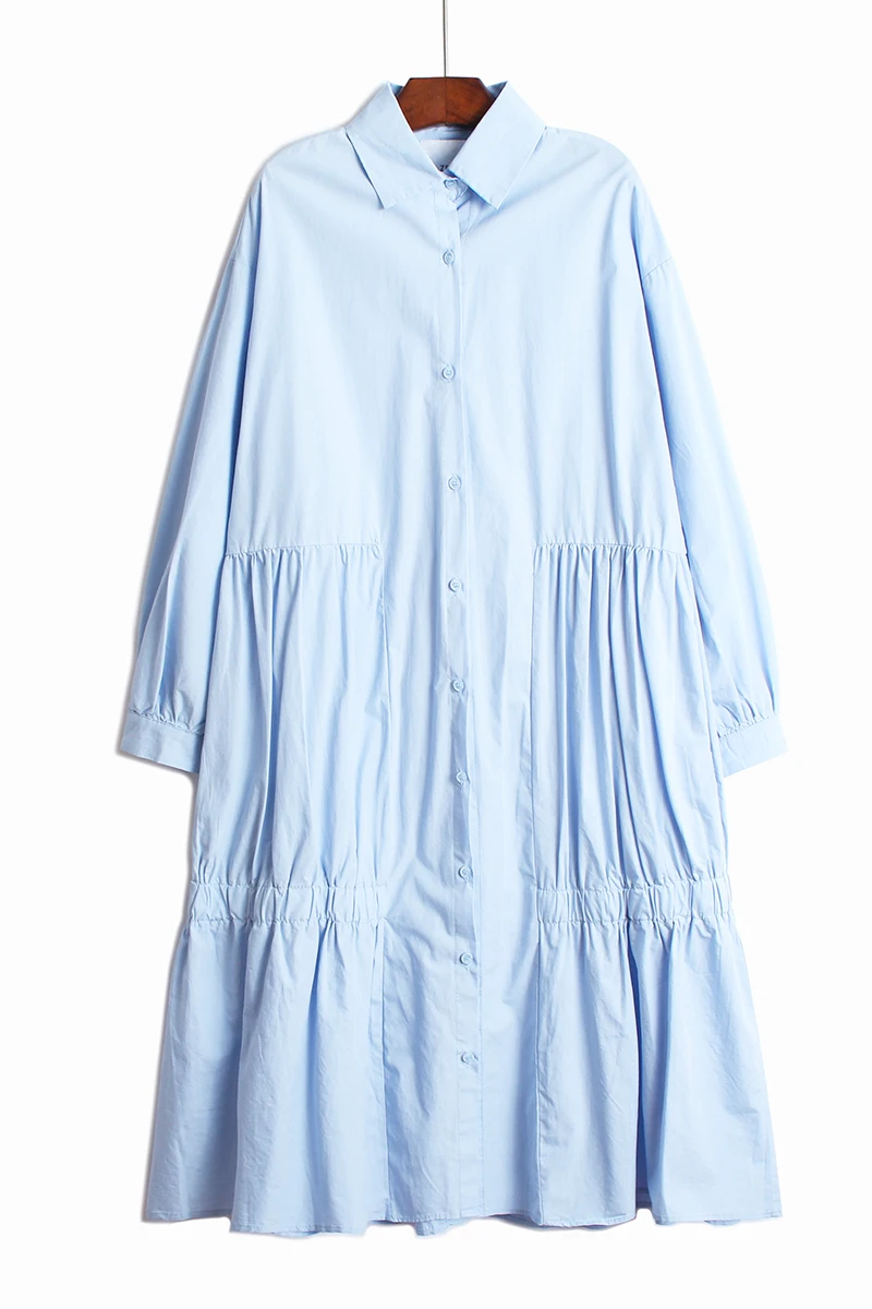 Loose Pleated Solid Full Turn Down Collar Shirt Loose Mid-length Dresses Women 2021 Spring
Loose Pleated Solid Full Turn Down Collar Shirt Loose Mid-length Dresses Women 2021 Spring
