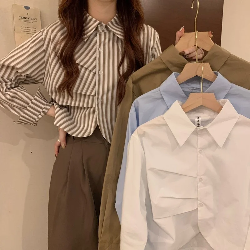 Pleated Blue Long Sleeve Shirt Women's Design Sense Minority Top Autumn 2021 New Loose Short Shirt Trend
Pleated Blue Long Sleeve Shirt Women's Design Sense Minority Top Autumn 2021 New Loose Short Shirt Trend