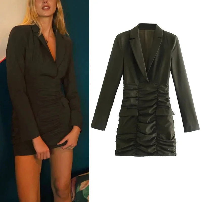 Za Folds Decoration Suit Coat Stlye Autumn Winter Mini Dresses Fashion Suit Collar Long Sleeve Dress Chic Pocket Elegant Dress
Za Folds Decoration Suit Coat Stlye Autumn Winter Mini Dresses Fashion Suit Collar Long Sleeve Dress Chic Pocket Elegant Dress