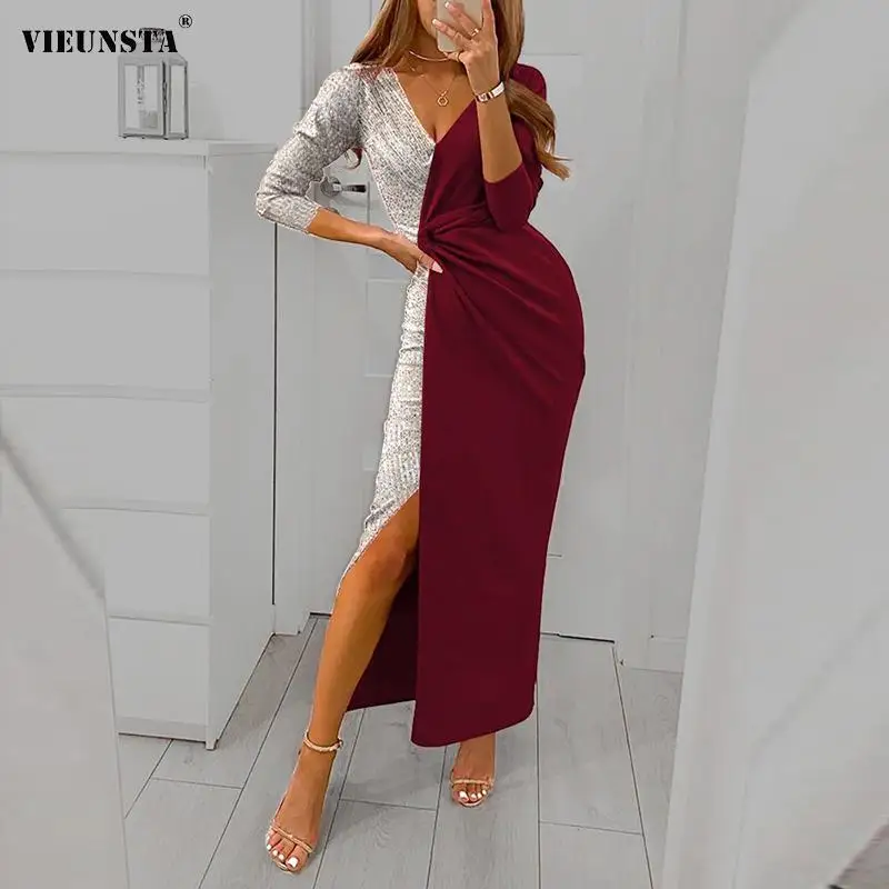 Chic Elegant Sequin Glitter Shiny Splicing Party Dress Women Sexy Deep V Neck Boho Long Dress Autumn Long Sleeve Slit Maxi Dress
Chic Elegant Sequin Glitter Shiny Splicing Party Dress Women Sexy Deep V Neck Boho Long Dress Autumn Long Sleeve Slit Maxi Dress