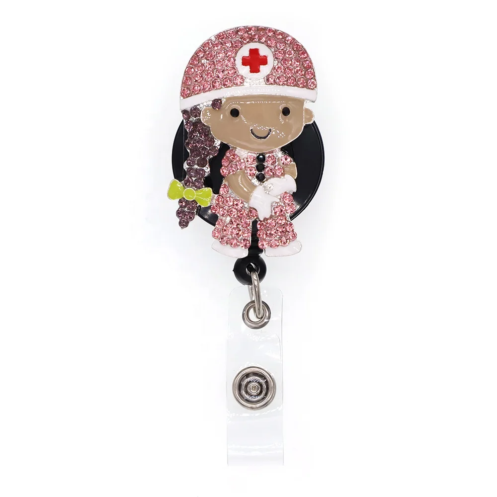 

sparkly rhinestone medical nurse style black nurse/doctor hat/heart Retractable id badge holder reel