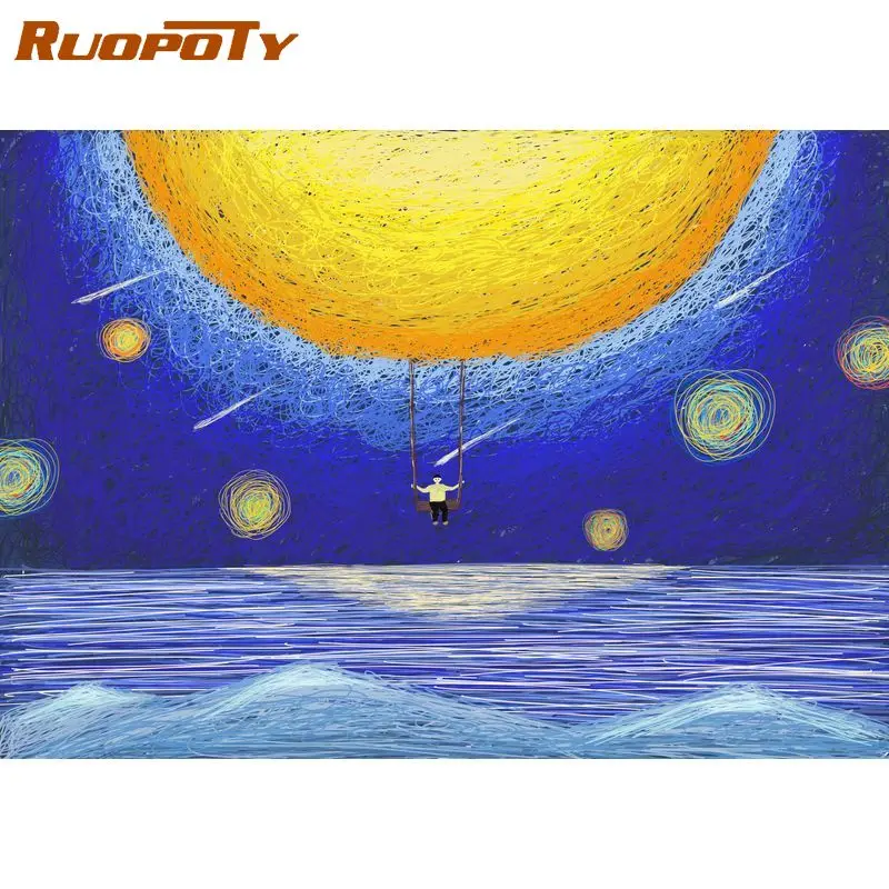 RUOPOTY рамка Diy Краска ing по номерам абстрактный космический пейзаж современное