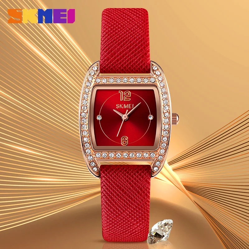 

SKMEI 1770 Fashion Inlaid Brick Dial Women's Clock Watch 30M Waterproof Leather Strap Girls Clock Watch Watches for Women