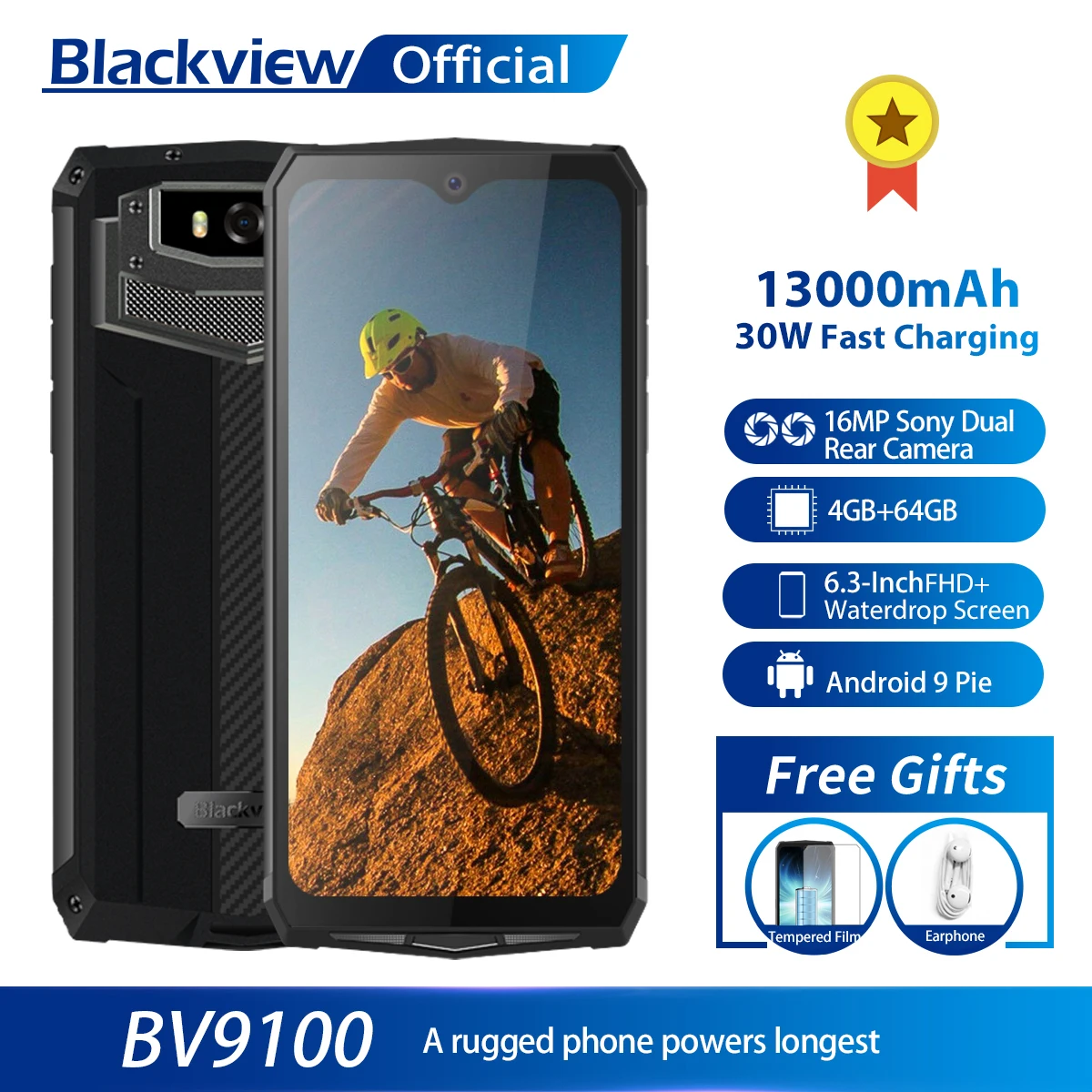 Смартфон Blackview BV9100 13000 мАч водонепроницаемый прочный Helio P35 4 Гб + 64 ГБ Android 9 0