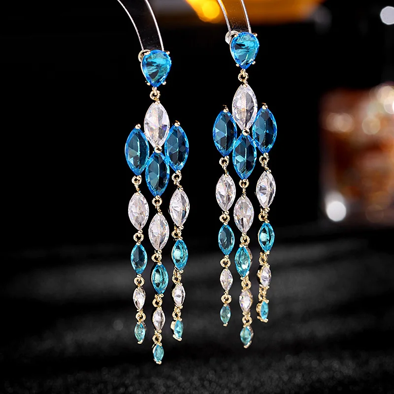 Bilincolor Women Bridal Wedding BlueCubic Zirconia Long Tassel Drop Earring Jewelry
Bilincolor Women Bridal Wedding BlueCubic Zirconia Long Tassel Drop Earring Jewelry