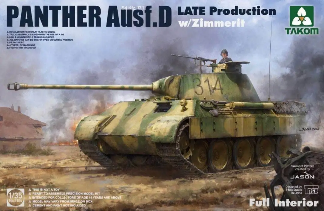 Takom 2104 1/35 Panther Ausf. D Late w/ Zimmerit Full Interior Model Kit
Takom 2104 1/35 Panther Ausf. D Late w/ Zimmerit Full Interior Model Kit