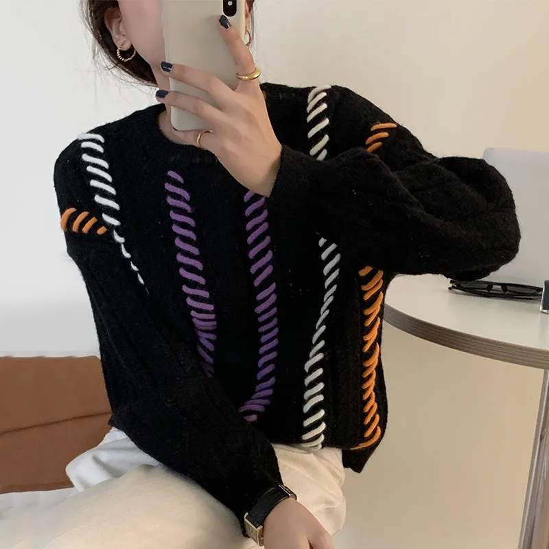 Korean Hit Color Patchwork Hollow-out Sweater Causal Long Sleeve O-neck Women Knitted Top Autumn Winter Pull Femme Clothes
Korean Hit Color Patchwork Hollow-out Sweater Causal Long Sleeve O-neck Women Knitted Top Autumn Winter Pull Femme Clothes