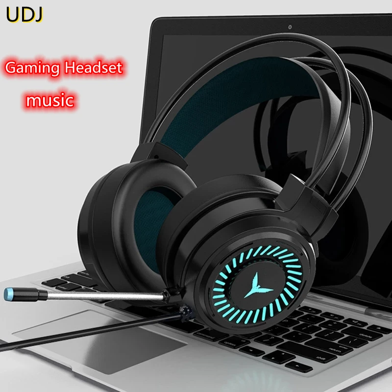 

UDJ Wired Headset with Microphone Computer Game PS4 PS5 Fifa 21 Fanatic Gamer USB Microphone Colorful Lights Gift Subwoofer Surr