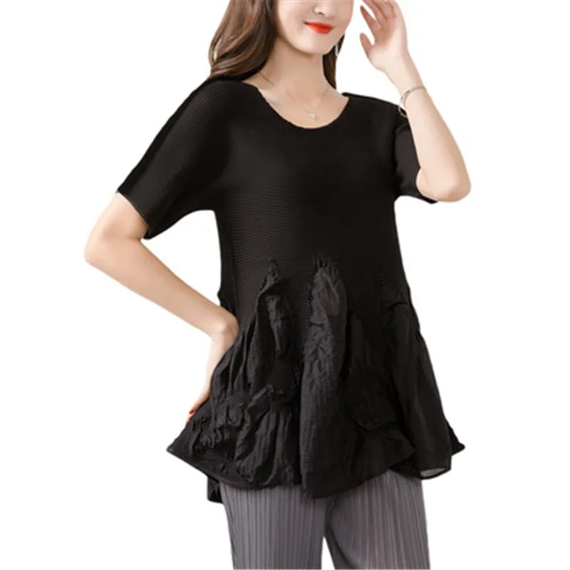 Miyake pleated top T-shirt women 2021 summer new style casual fashion loose large size heavy silk stitching short-sleeved tops
Miyake pleated top T-shirt women 2021 summer new style casual fashion loose large size heavy silk stitching short-sleeved tops