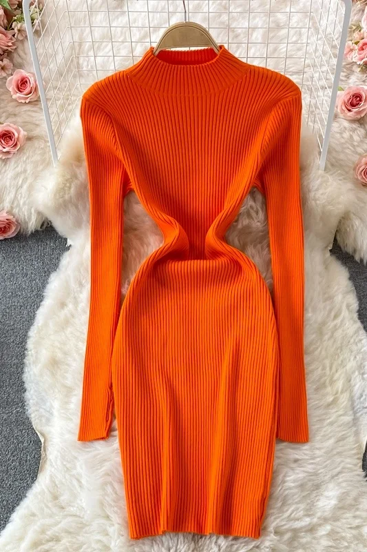 2021 Autumn Winter New Long Sleeve Orange Knitted Dress Women Stand Collar Knit Dresses Fashion Tight Bodycon Sweater Dress
2021 Autumn Winter New Long Sleeve Orange Knitted Dress Women Stand Collar Knit Dresses Fashion Tight Bodycon Sweater Dress