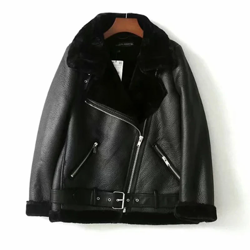 Winter Warm Sheepskin Coats Women Casual Lapel Thicken Faux Leather Fur Female Coat Fur Lining Leather Jacket Motorcycle Jackets
Winter Warm Sheepskin Coats Women Casual Lapel Thicken Faux Leather Fur Female Coat Fur Lining Leather Jacket Motorcycle Jackets