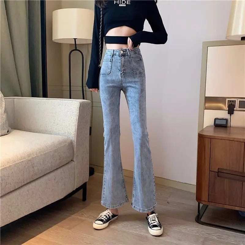 Jeans spring and Autumn New Korean version slim micro flared pants high waist pants women's elastic casual Capris women's pants
Jeans spring and Autumn New Korean version slim micro flared pants high waist pants women's elastic casual Capris women's pants