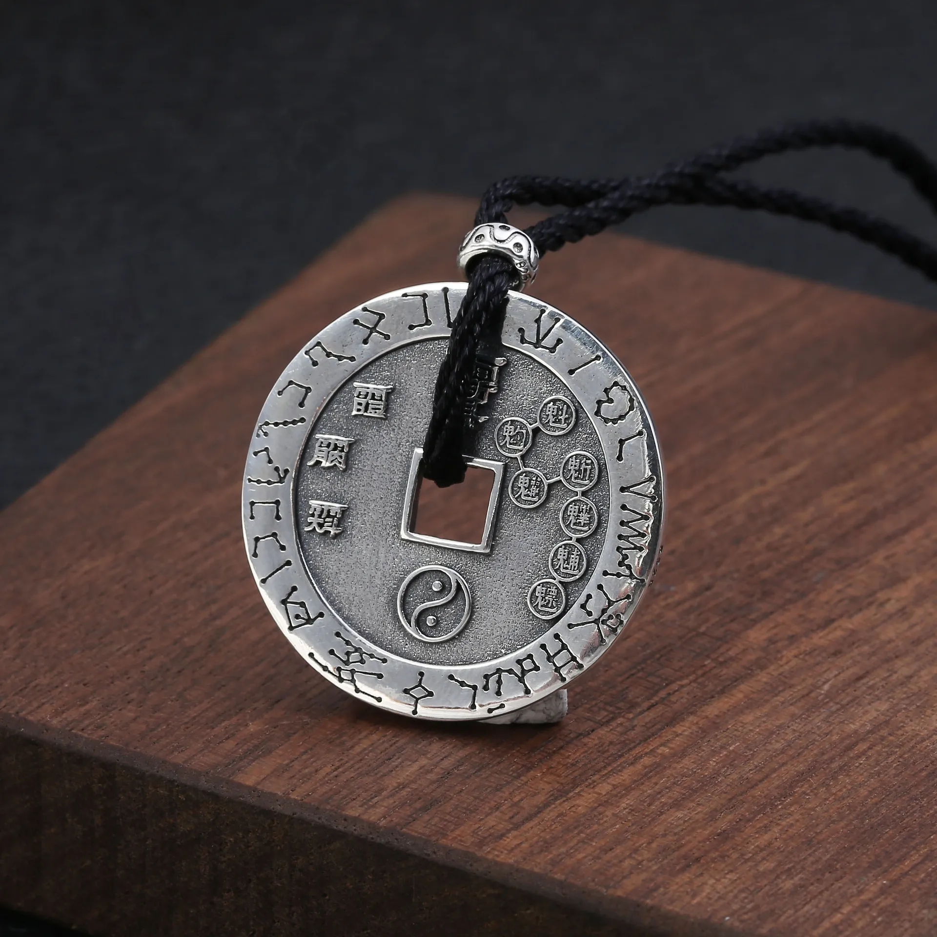 925 Sterling Silver Taoist Tai Chi Gossip Round Pendant Male Amulet National Style Retro Thai Jewelry | Украшения и аксессуары