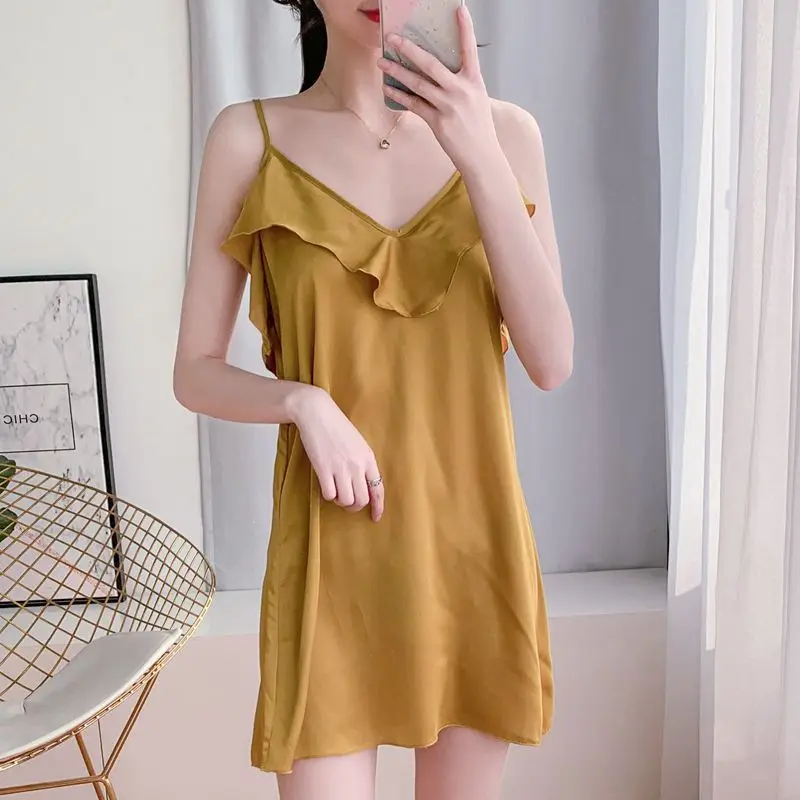 Nightwear Sexy Women Nightgown Ruffles Suspender Nightdress V-neck Spaghetti Strap Lounger Sleepwear Satin Kimono Robe Gown
Nightwear Sexy Women Nightgown Ruffles Suspender Nightdress V-neck Spaghetti Strap Lounger Sleepwear Satin Kimono Robe Gown