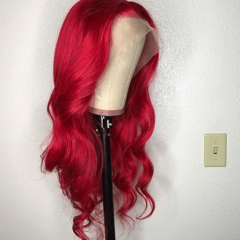 Красный парик Цветной человеческих волос парики 13X6 глубокий часть Синтетические