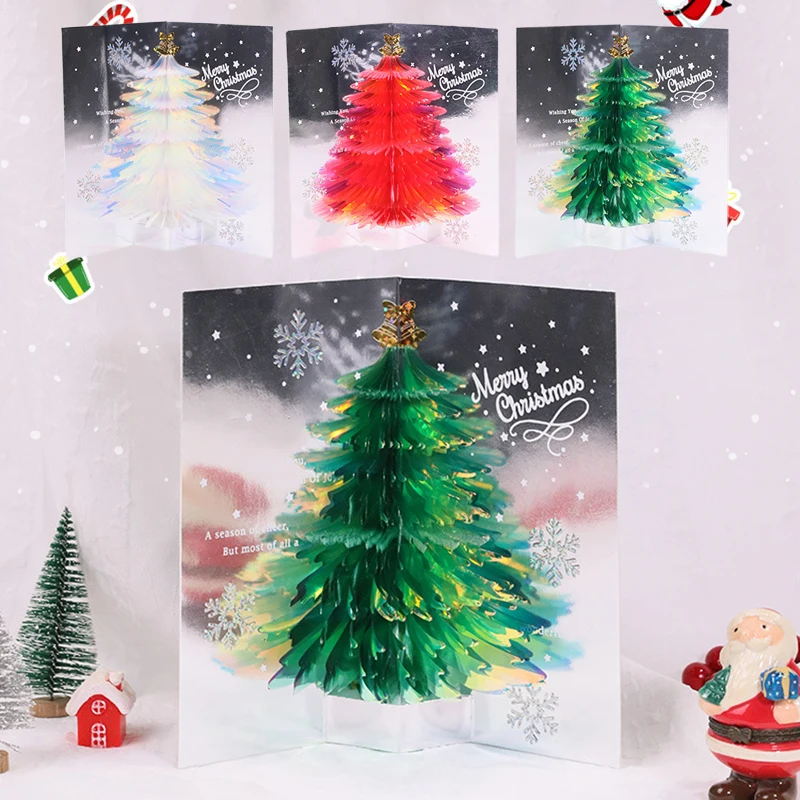 

3 шт. блестящая Рождественская елка 3D выдвижная поздравительная открытка Счастливого Рождества поздравительные открытки подарок для детей...