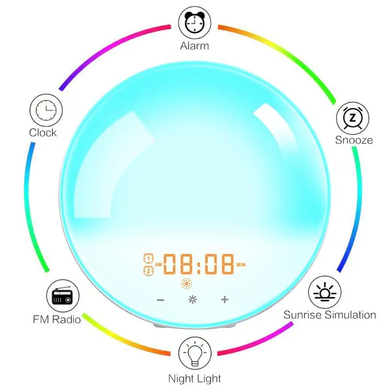 Smart Wake Up Light With FM Radio Night Light Sunrise Digital Colorful Decorative Lamp Alarm Clock Home Office Decor Accessories
Smart Wake Up Light With FM Radio Night Light Sunrise Digital Colorful Decorative Lamp Alarm Clock Home Office Decor Accessories