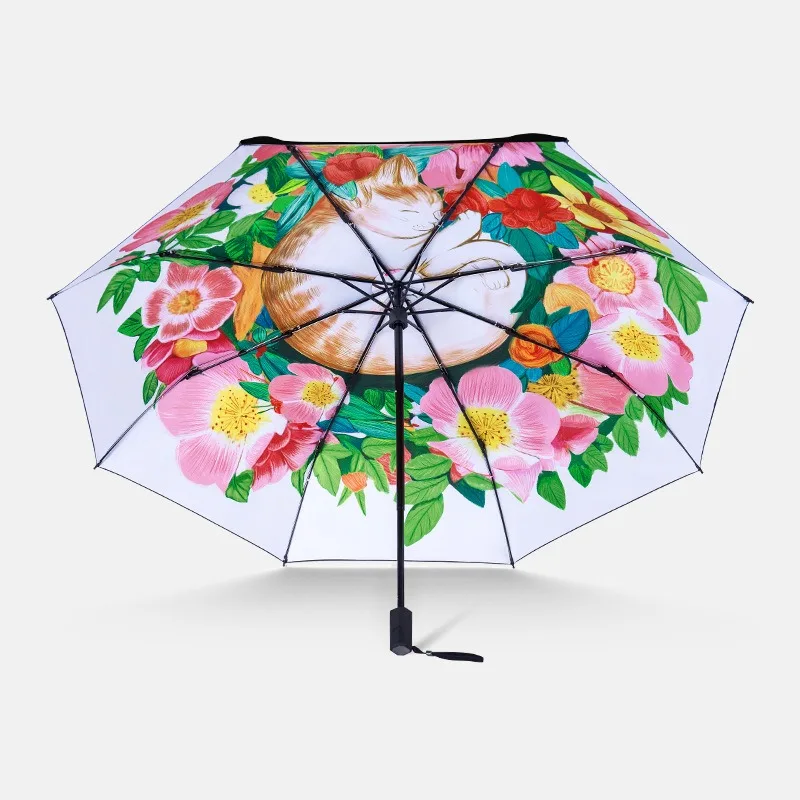 

Gift Umbrellas Reinforced UV Protection Sunshade Umbrella Children Girl Tri-fold Vinyl Umbrella Creative Cat Rain Women Umbrella