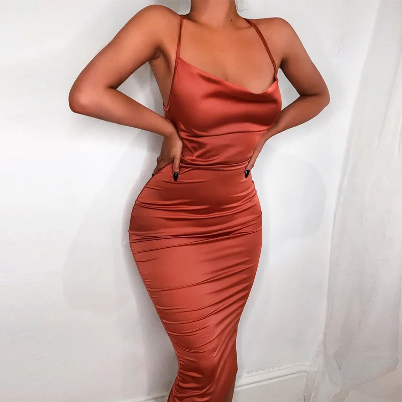 Women Satin Long Dress Summer Elegant Dresses Woman party night sexy backless lace up Slim fit bodycon dress camisole style
Women Satin Long Dress Summer Elegant Dresses Woman party night sexy backless lace up Slim fit bodycon dress camisole style