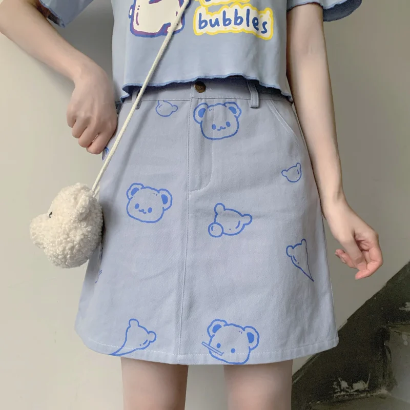 Harajuku Kawaii Cartoon A Line Mini Skirt School Girls Summer High Waist Cute Anime Bear Blue Korean Fashion Women Short Skirts
Harajuku Kawaii Cartoon A Line Mini Skirt School Girls Summer High Waist Cute Anime Bear Blue Korean Fashion Women Short Skirts