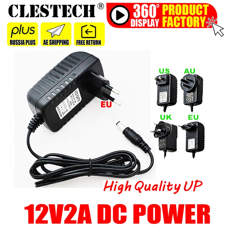 

1PC Free 12V2A AC 100V-240V Converter Adapter DC 12V 2A 2000mA Power Supply EU Plug 5.5mm x 2.1-2.5mm for LED CCTV Free shipping