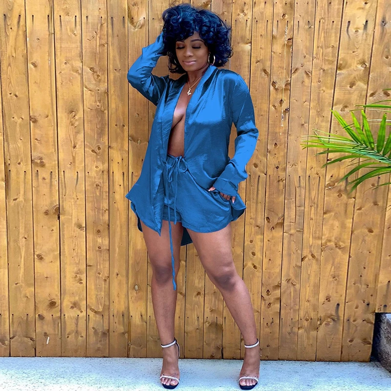 Fall Long Sleeve Cardigan and Bandage Pocket Shorts for Women Clothing Loungewear Outfits Matching Set Satin Solid Two Piece Set
Fall Long Sleeve Cardigan and Bandage Pocket Shorts for Women Clothing Loungewear Outfits Matching Set Satin Solid Two Piece Set