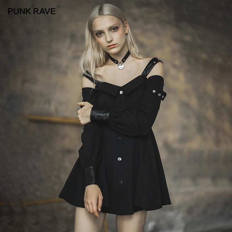 PUNK RAVE Girl's Retro Black Dress Fashion Off Shoulder Fall Punk Dress Sexy Club Wear Personality Gothic Daily Casual Dress
PUNK RAVE Girl's Retro Black Dress Fashion Off Shoulder Fall Punk Dress Sexy Club Wear Personality Gothic Daily Casual Dress