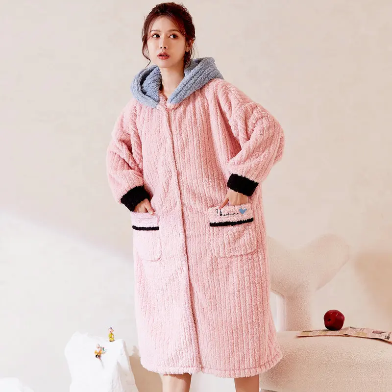 Pink Robe Women Flannel Homewear Winter New Kimono Gown Casual Bathrobe Hooded Sleepwear Coral Fleece Nightgown Home Dresses
Pink Robe Women Flannel Homewear Winter New Kimono Gown Casual Bathrobe Hooded Sleepwear Coral Fleece Nightgown Home Dresses