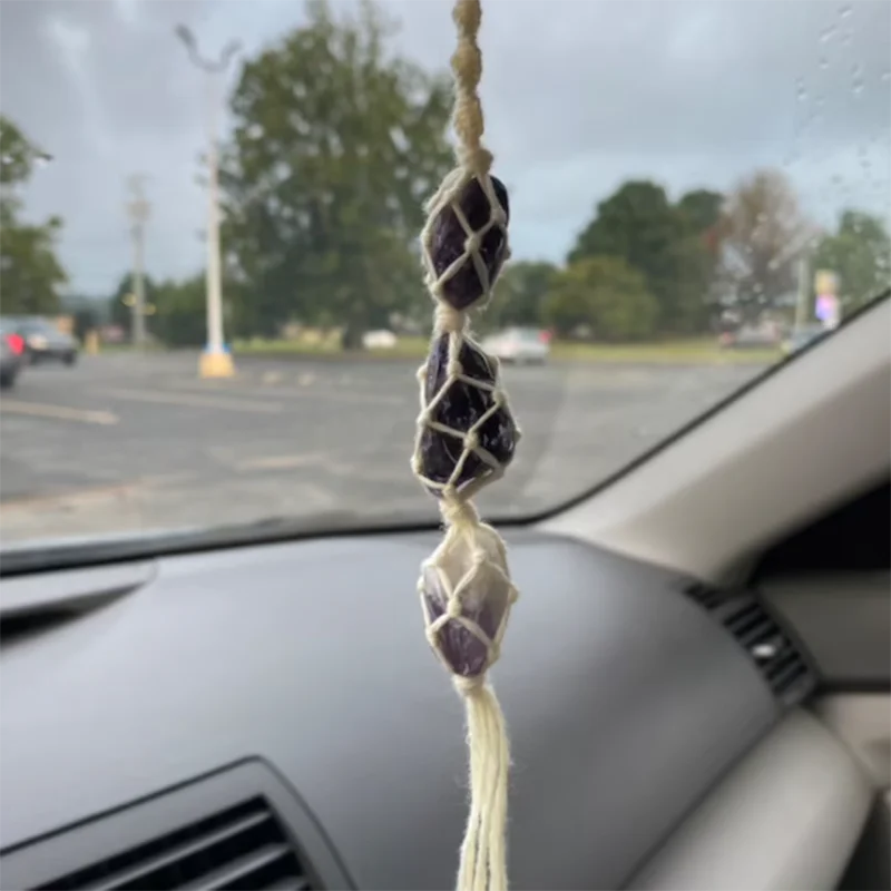 Boho Three Crystal Macrame Keychain Hemp Cord Car Accessories Sun Catcher Citrine Amethyst Keyrings Natural Stone Key Fob/chain
Boho Three Crystal Macrame Keychain Hemp Cord Car Accessories Sun Catcher Citrine Amethyst Keyrings Natural Stone Key Fob/chain