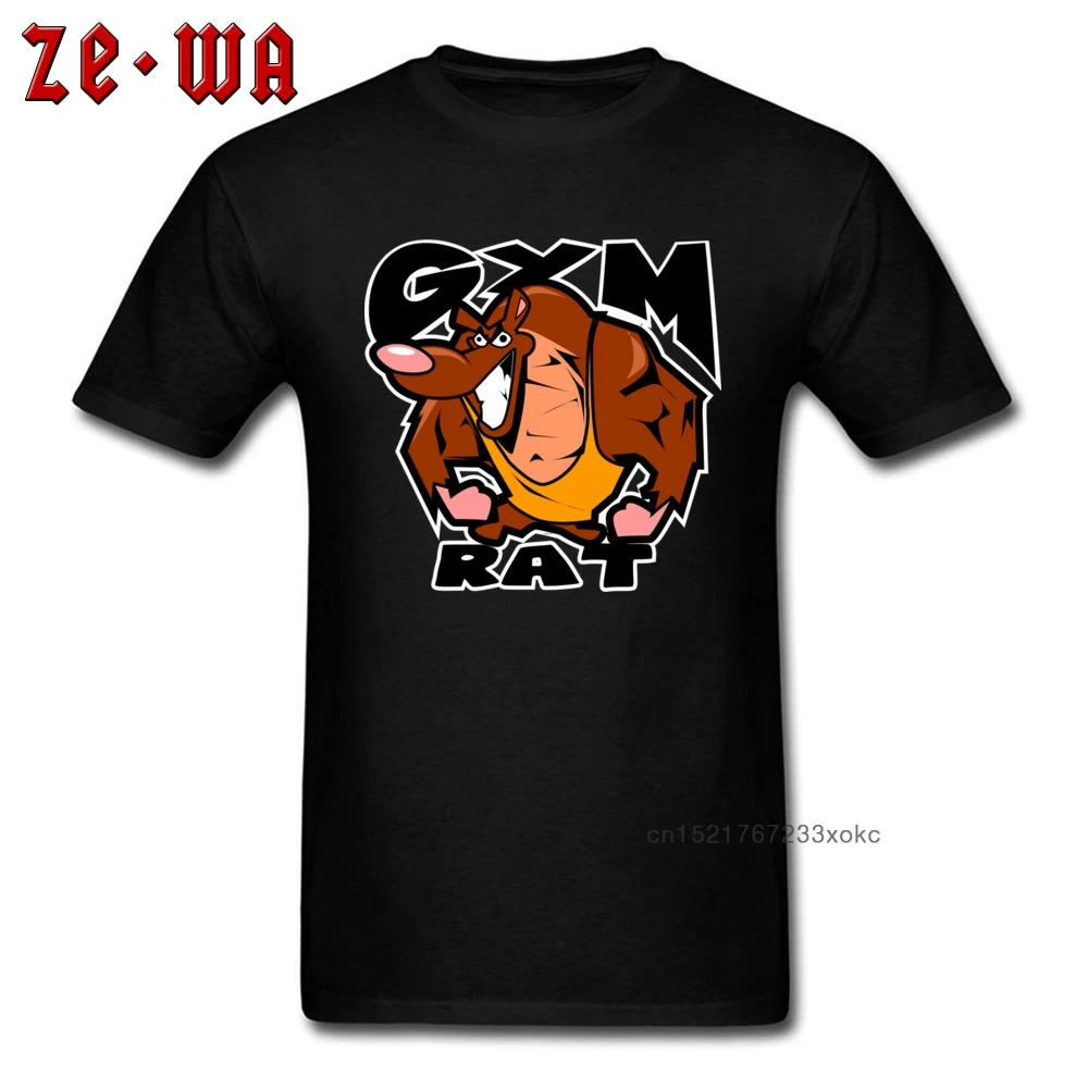 

Workout T-shirt Men Crazy Rat Print T Shirts Slim Fit Custom Clothes Humor Cartoon Design Tops Tees Adult Black Tshirt Cotton
