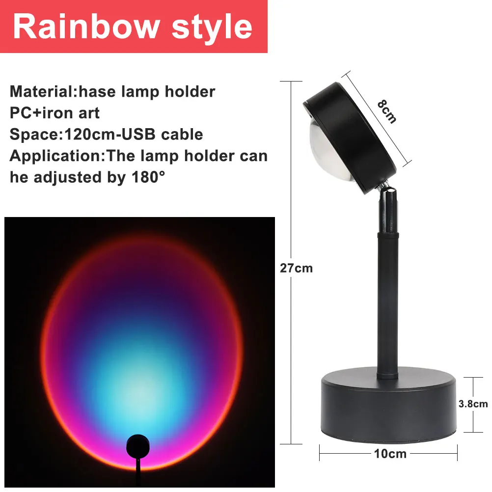 USB Button Rainbow Sunset Projector Atmosphere Led Night Light Home Coffe Shop Background Wall Home Decoration Colorful Lamp
USB Button Rainbow Sunset Projector Atmosphere Led Night Light Home Coffe Shop Background Wall Home Decoration Colorful Lamp